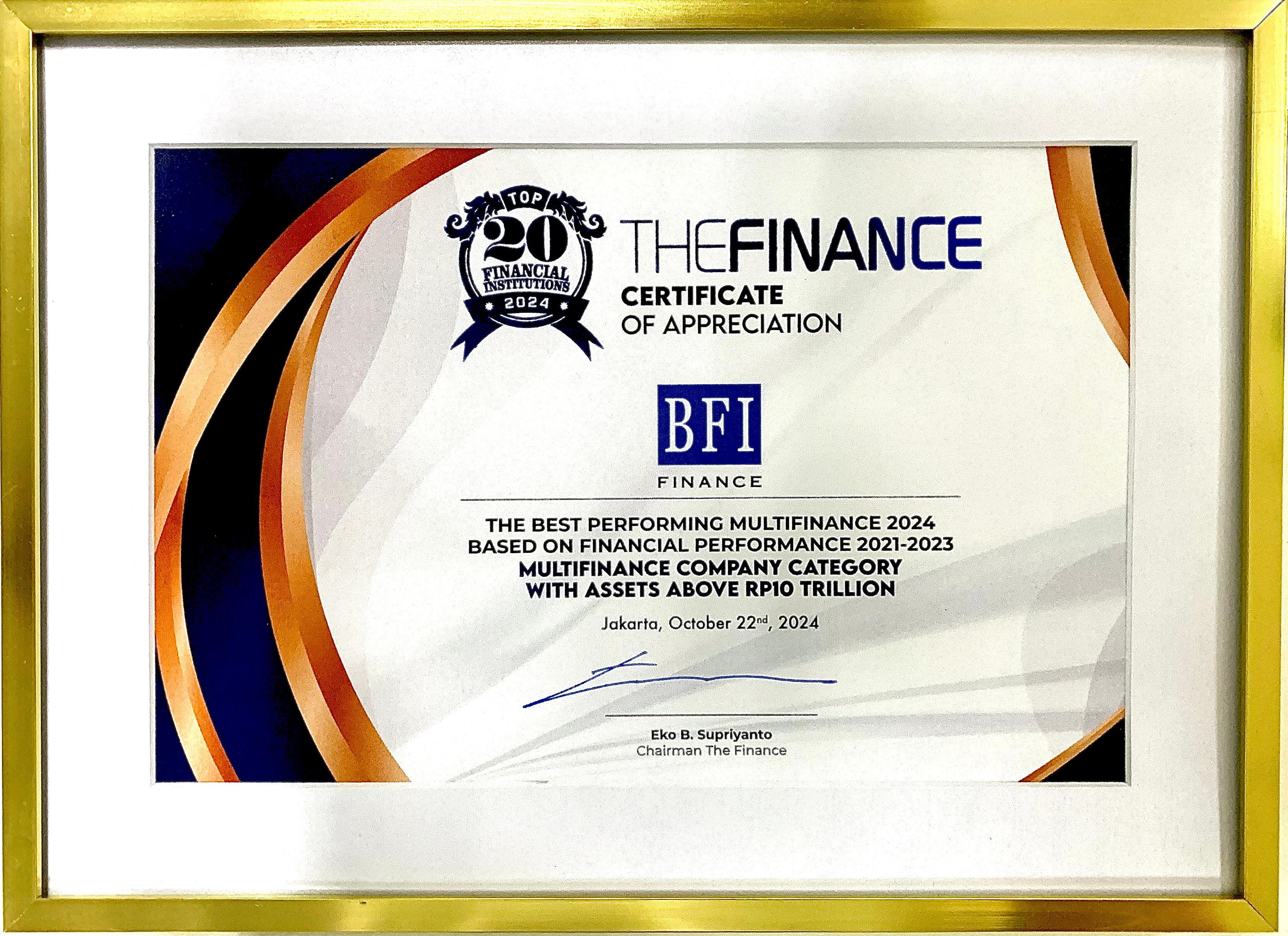 Pertahankan Predikat ‘Sangat Bagus’, BFI Finance Kembali Raih Top 20 Financial Institutions 2024