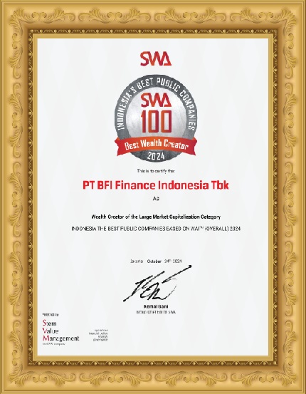 Bernilai Tinggi bagi Pemegang Saham, BFI Finance Raih Indonesia’s Best Wealth Creators 2024
